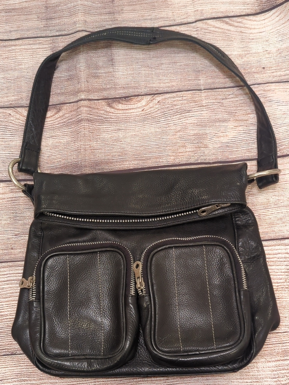 Vintage Y2K Armani Exchange Black Leather Shoulder Bag - Classic Everyday Carry